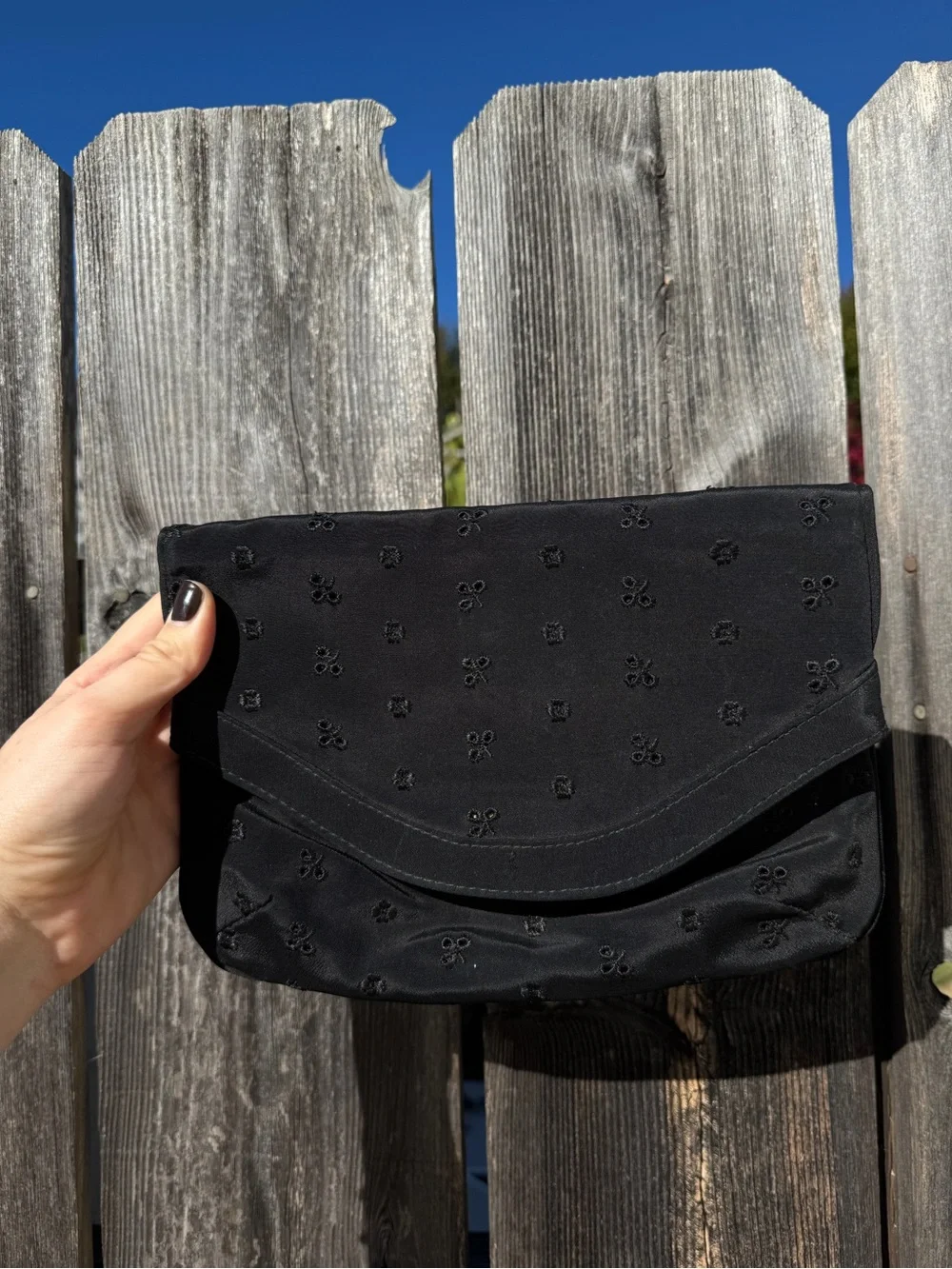 Vintage Black Eyelet Floral Embroidered Envelope Clutch - Women Bags